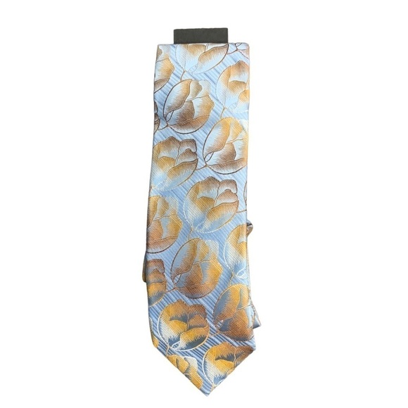 Daniel Lazaro Figueredo Light Blue &‎ Gold Tulip Patterned Tie NWT - Picture 1 of 2
